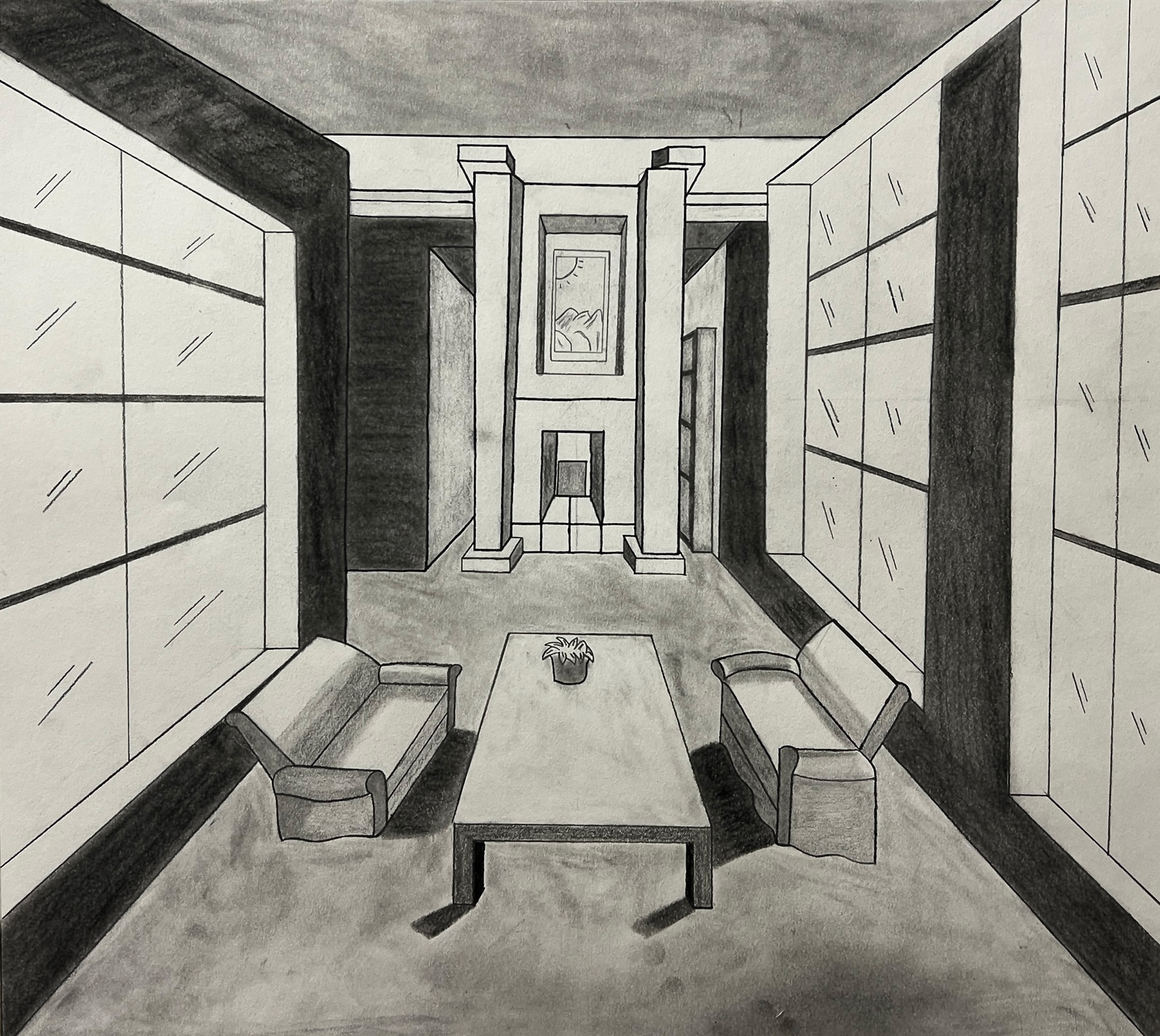 Amber Mathews / Amber Mathews, Perspective, 18x19", pencil and charcoal on paper