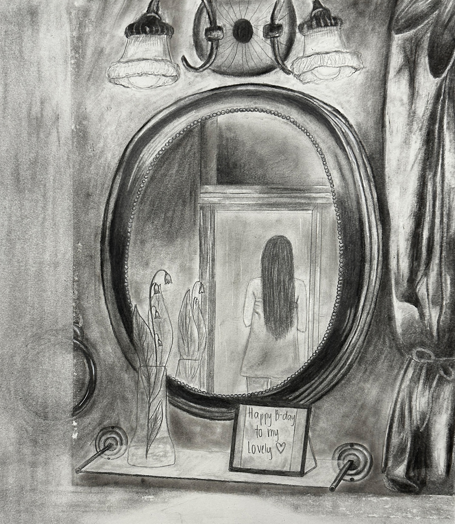Cecilia Beeler / Cecilia Beeler, Capstone Project (still life, perspective, language, half figure and personal symbol), 24x18", pencil on paper