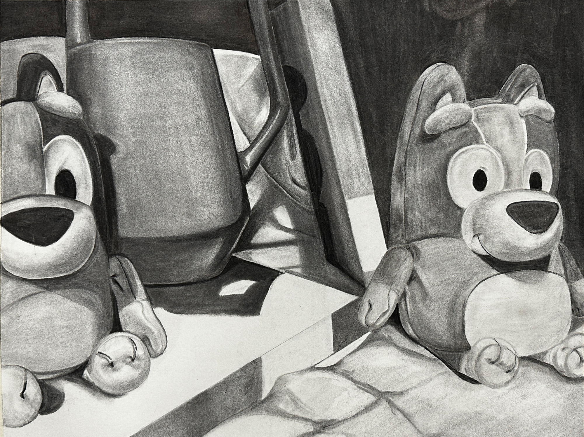 Jasmine Clark / Jasmine Clark, Self-directed Still Life, 18x24", pencil and charcoal on paper