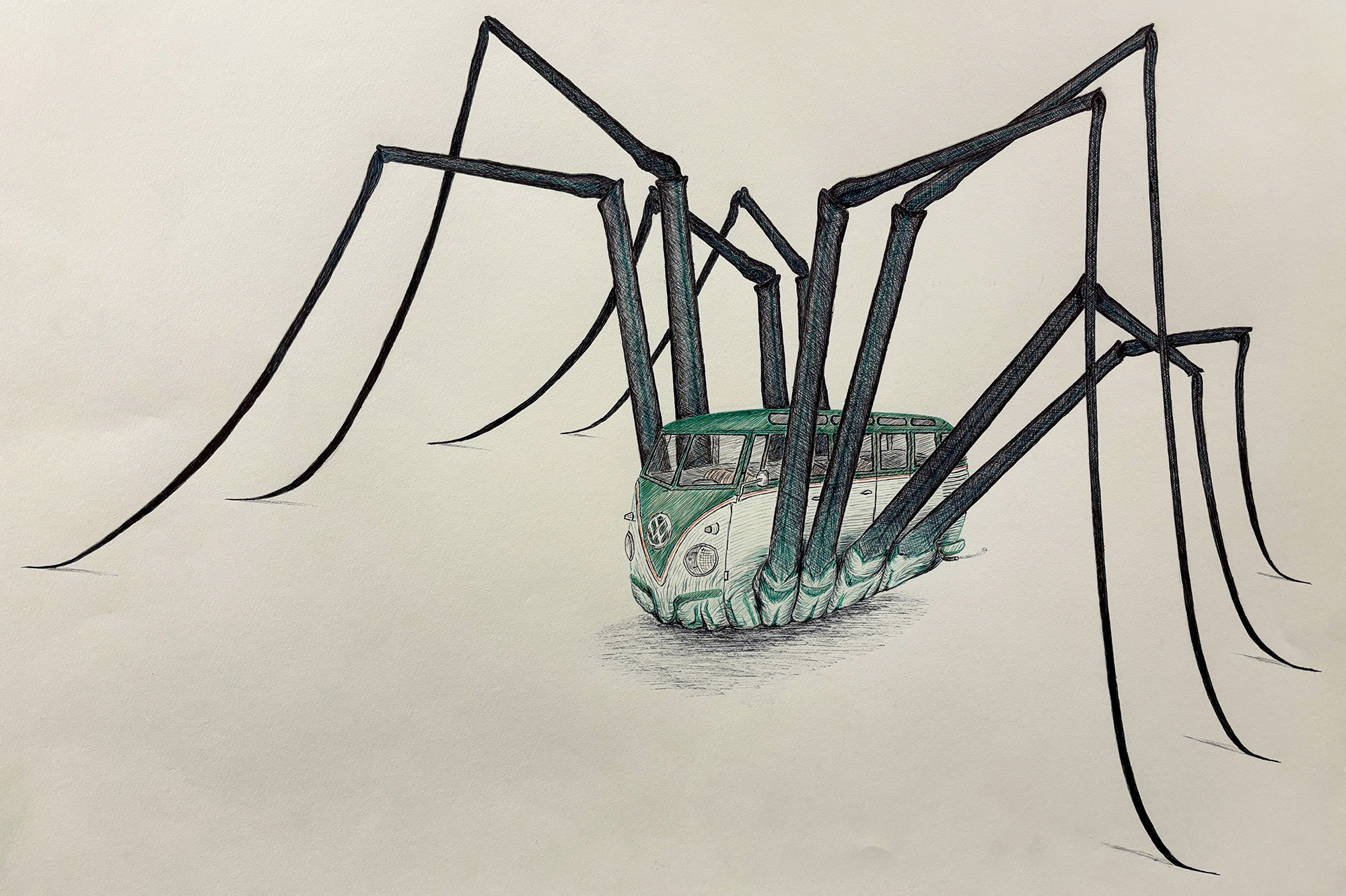 Callahan Roberson / Callahan Roberson, Spider Van, 18” x 24”, Ballpoint pen, 2023