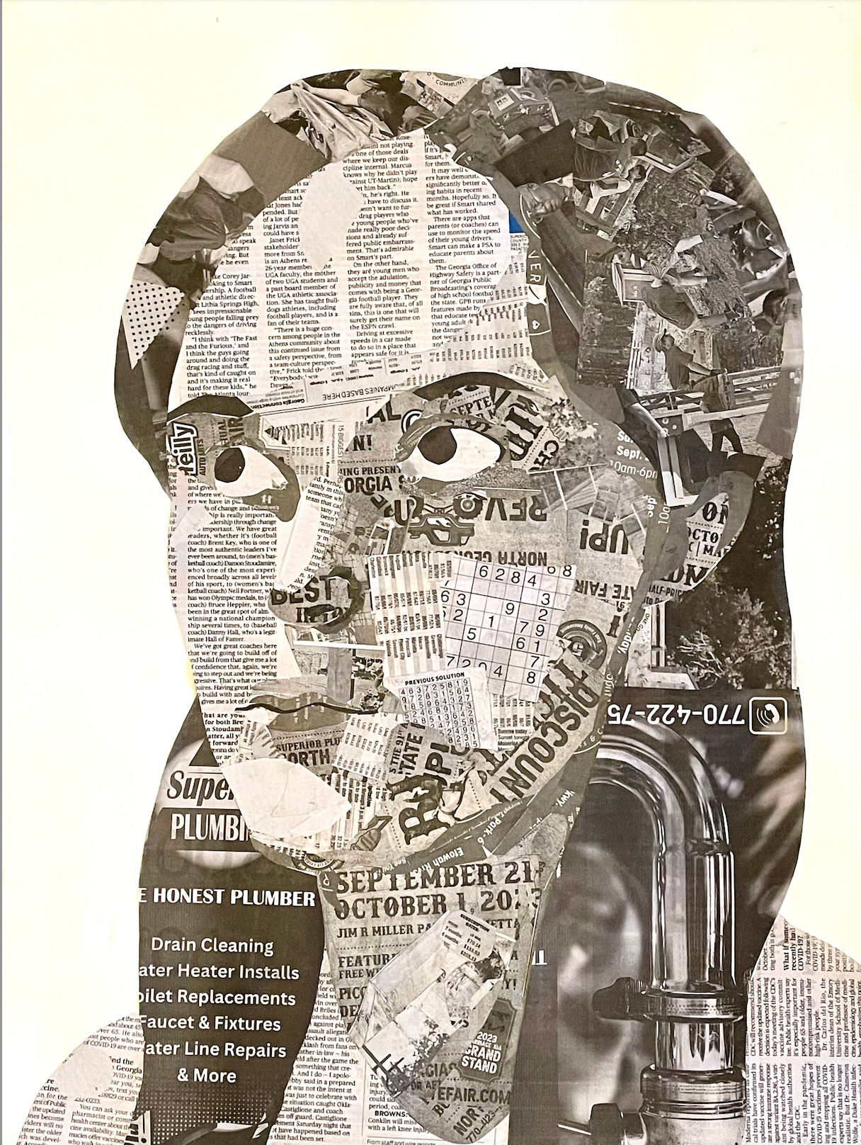 Nia Giannakopoulos / Nia Giannakopoulos - Newspaper Self-Portrait - 24x18 Collage 2023
