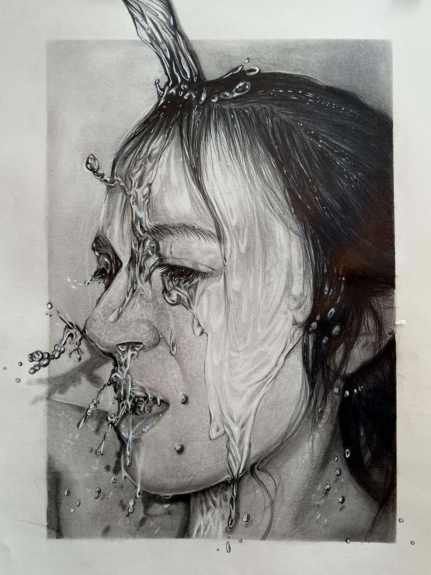 Zildjian Badami / Zildjian Badami_ Self portrait-pencil-12x9"-summer 2023-self portrait with water