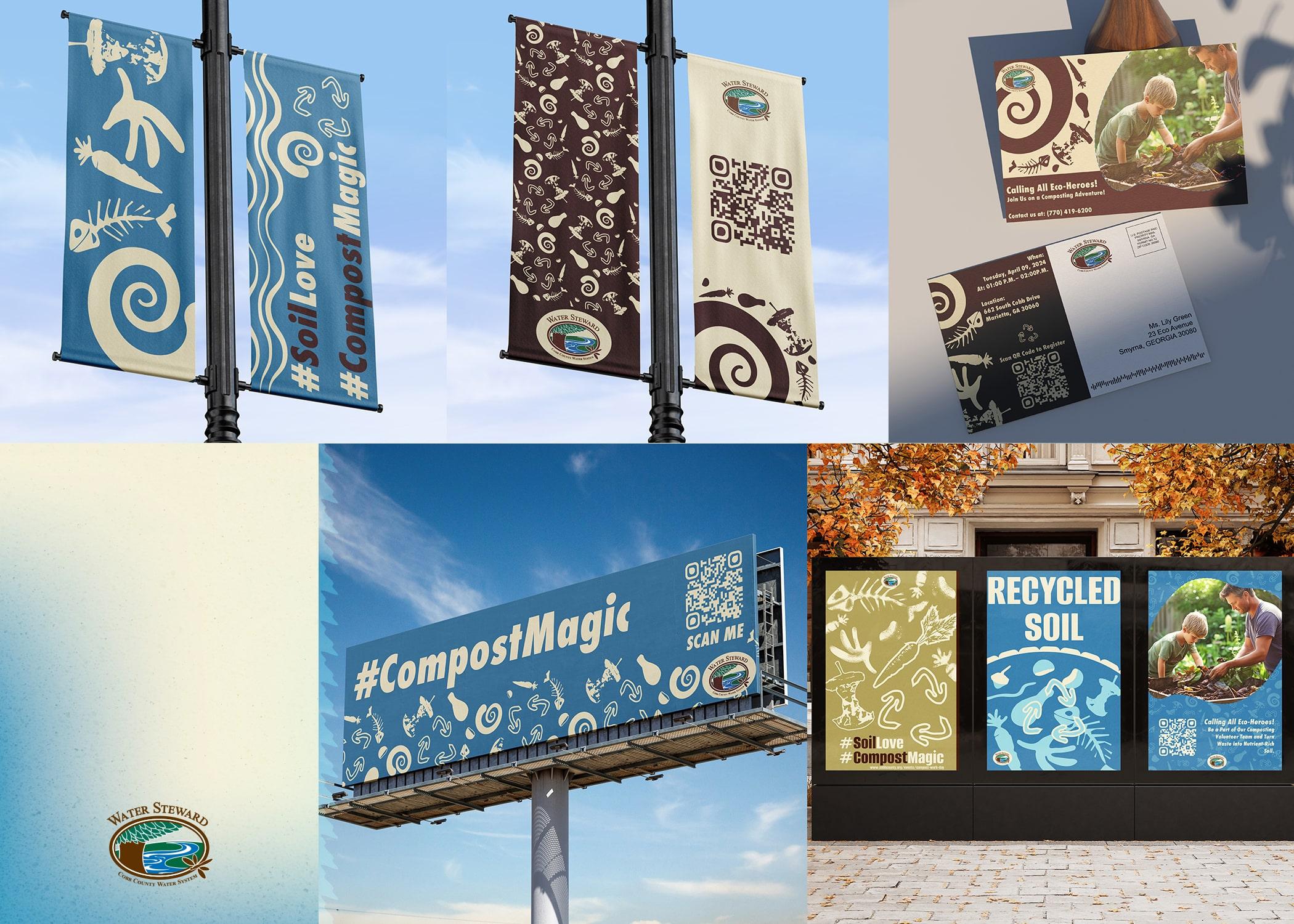 Katherine Jimenez "Marketing for Compost Day," Lamp posters, Billboards, Bus Stop advertisements, and 4 x 6 in Post Card 2024. Physical Marketing material for Cobb County Water System. / Katherine Jimenez "Marketing for Compost Day," Lamp posters, Billboards, Bus Stop advertisements, and 4 x 6 in Post Card 2024. Physical Marketing material for Cobb County Water System.