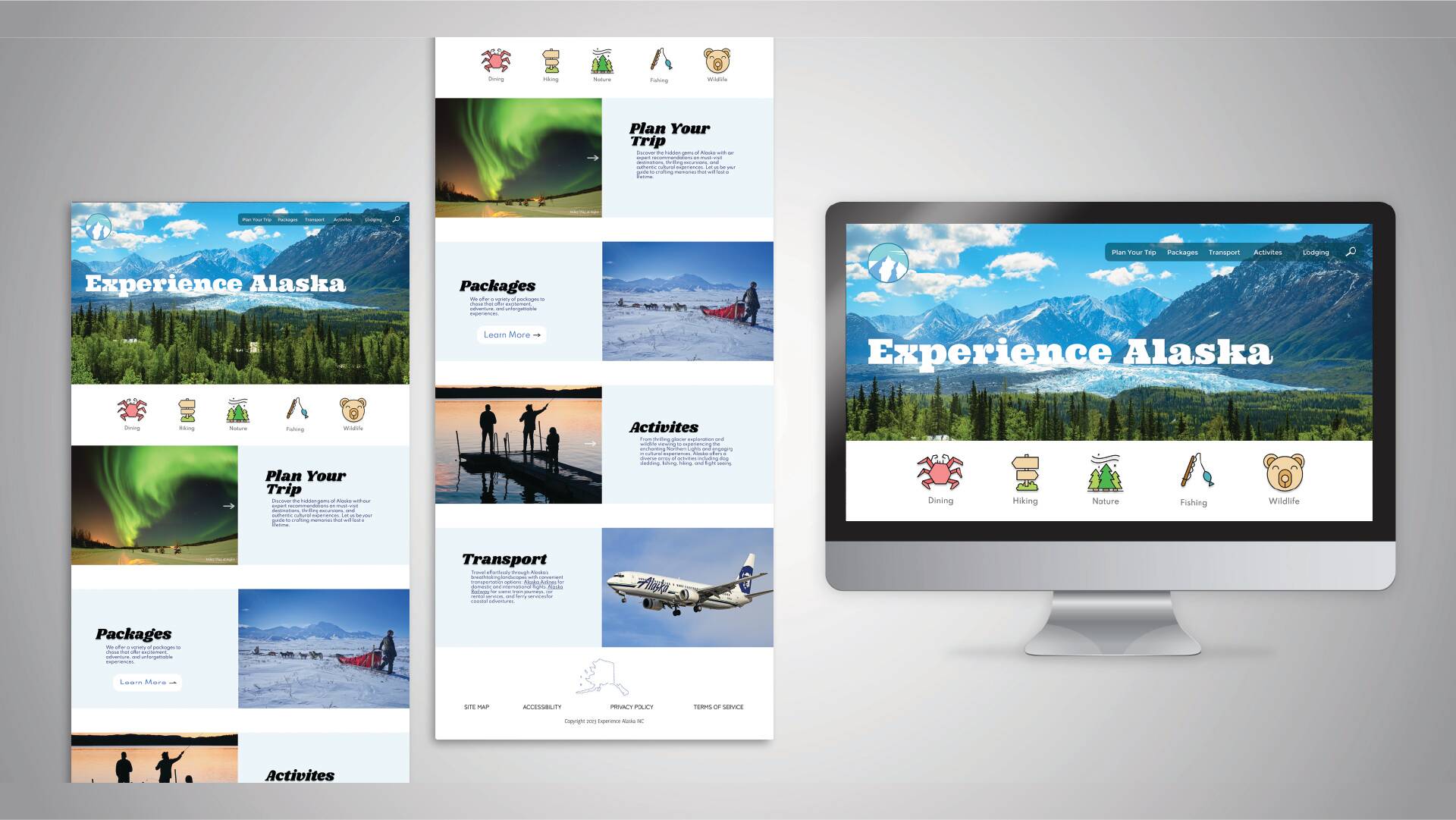 Emily Molander, “Experience Alaska,” website branding on Figma, 2023 / Emily Molander, “Experience Alaska,” website branding on Figma, 2023