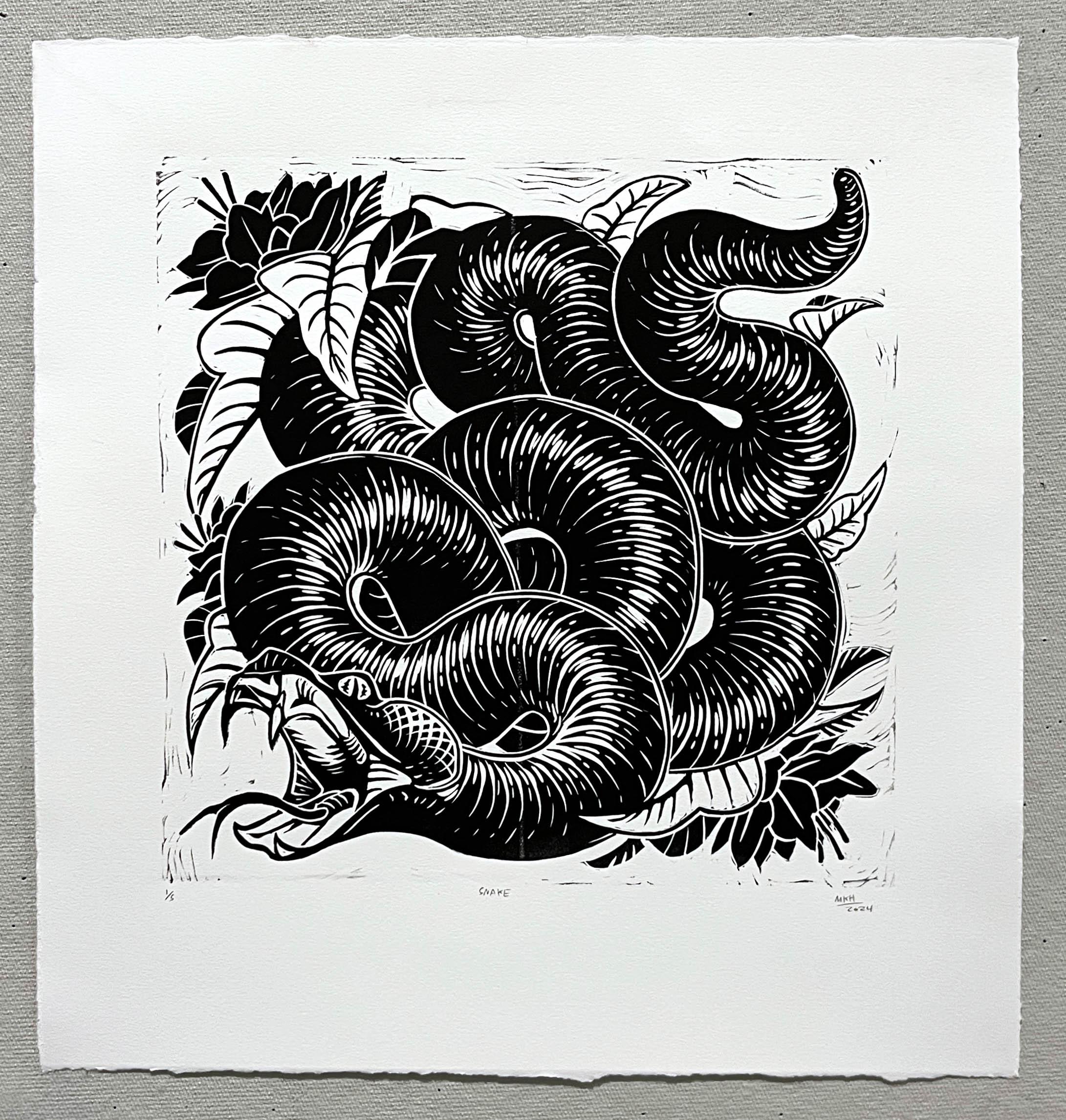 Matthew Hedeen, "Snake", 2024. Linocut on Paper. / Matthew Hedeen, "Snake", 2024. Linocut on Paper.