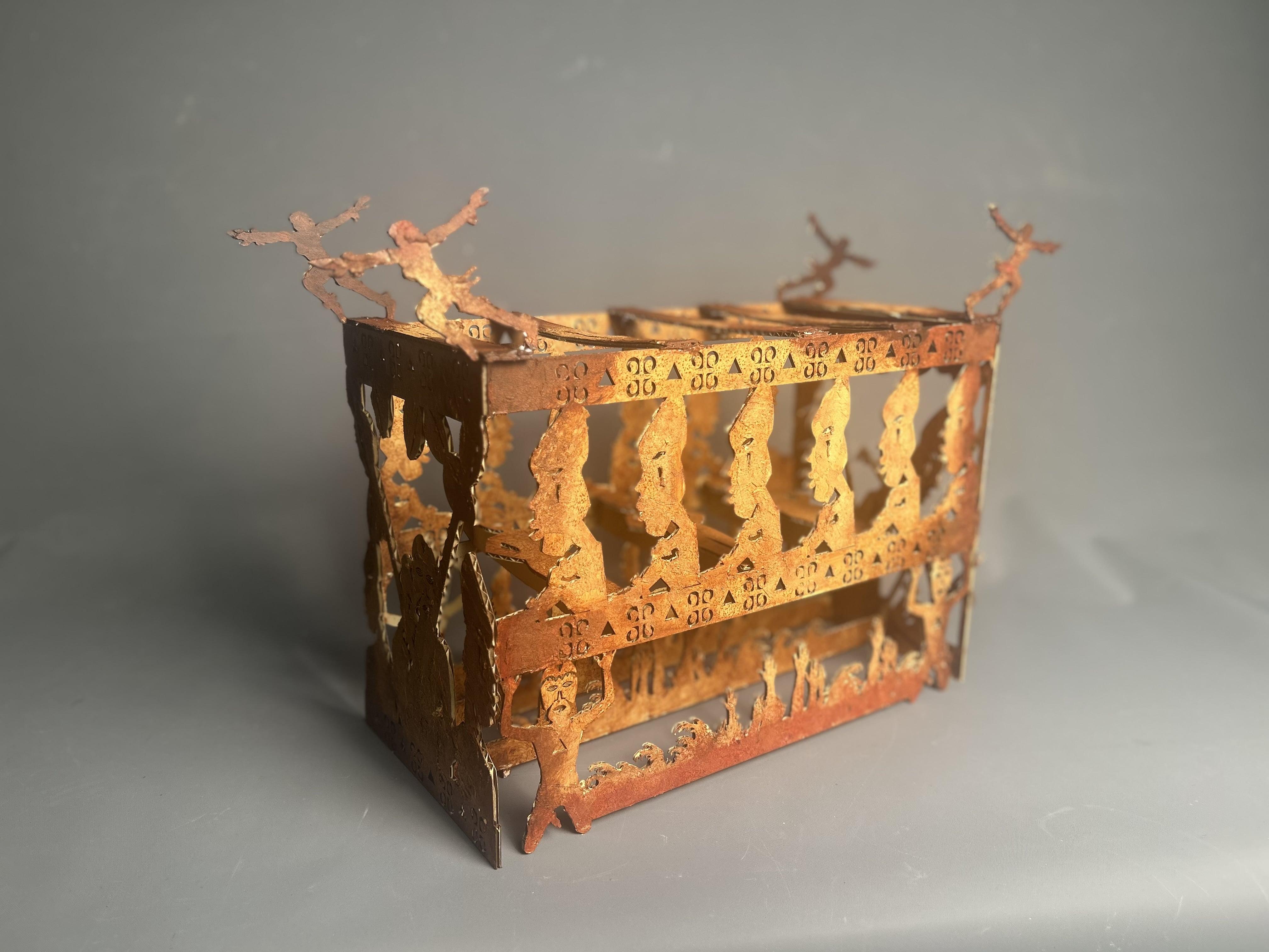 Demetria Lindsey, 2025. Cardboard and acrylic media. / Demetria Lindsey, 2025. Cardboard and acrylic media.