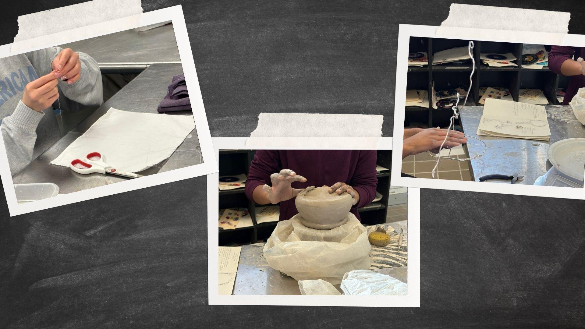  / Displays students creating art for the project during class.