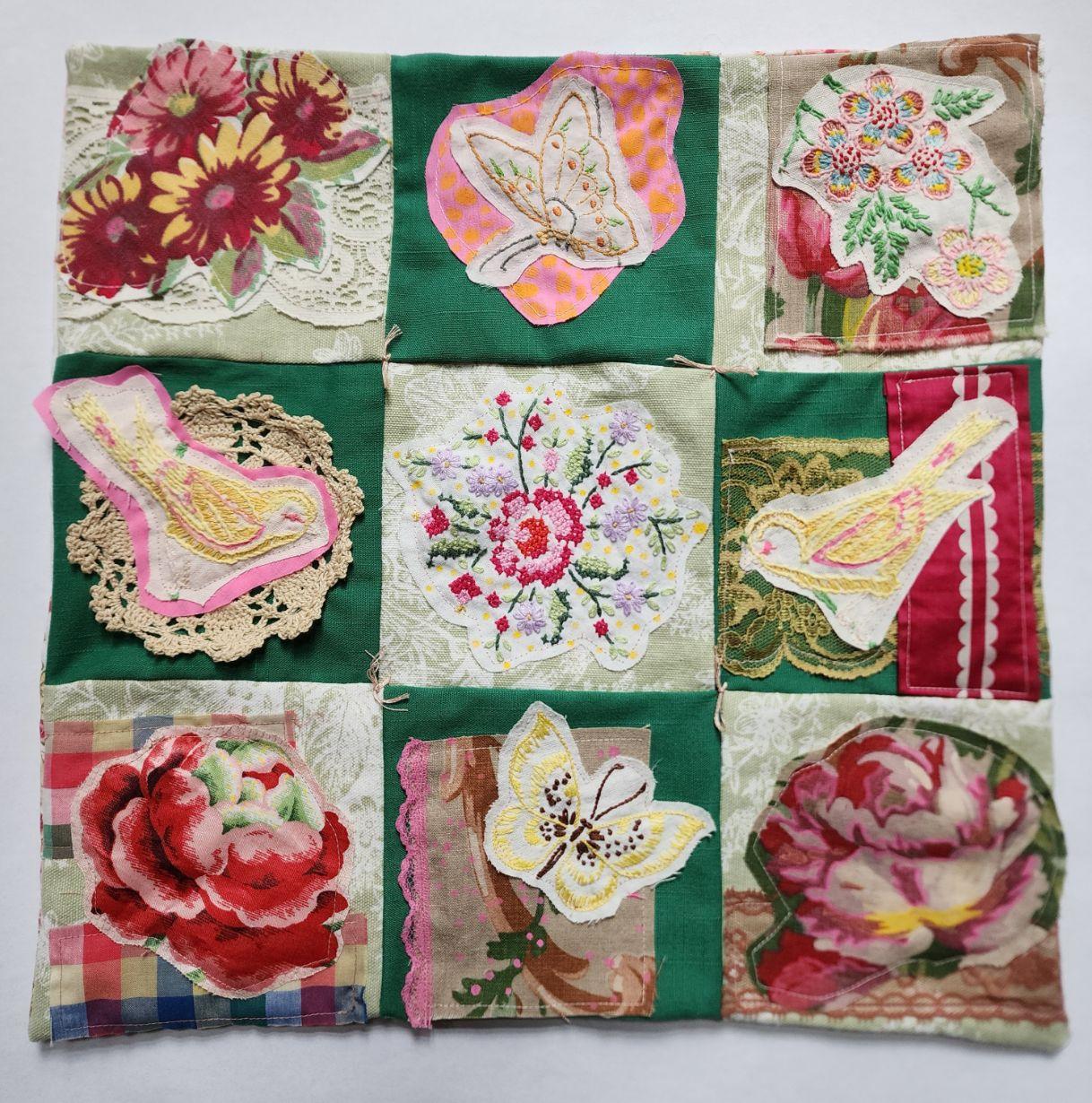  / Flora and Fauna is a modern take on quilting, combining collage and paint techniques with a nature theme.