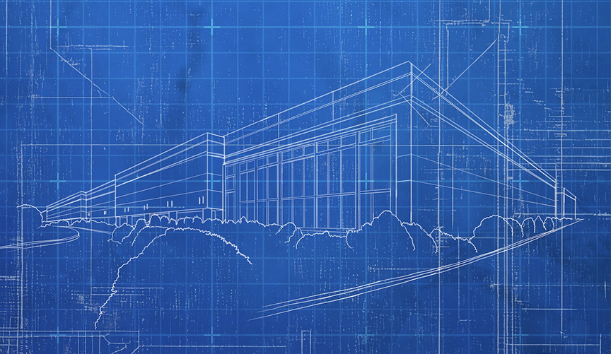 Arts District Architectural Blueprint / A detailed blueprint showcasing the structural design for Kennesaw State University’s Arts District, highlighting the foundation of this visionary project.
