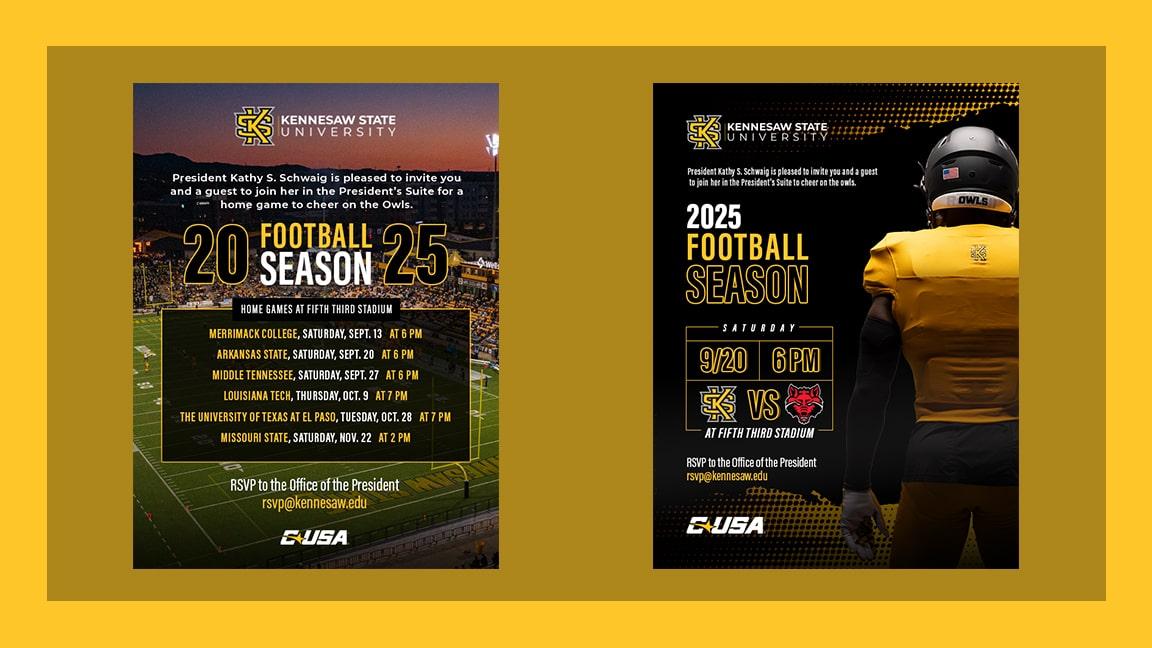  / "KSU Football Invites," digital invite, 2025, These invitations build anticipation for the upcoming games and encourage rsvp's 