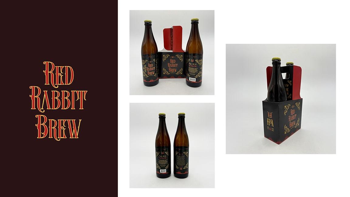  / "Red Rabbit Brew," branding and packaging design, 2025, Packaging and label designs for a city-based brewing company 