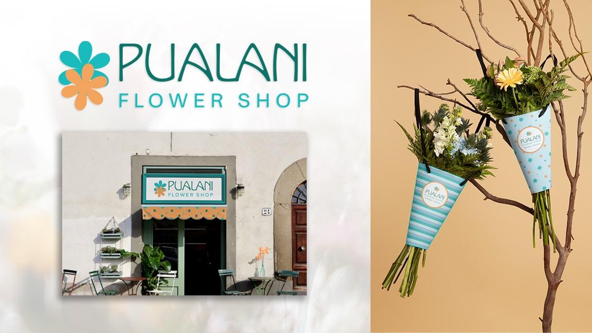  / "Pulani Flower Shop," branding project, 2025, Logo, packaging, and storefront designs for a local Hawaiian flower shop 