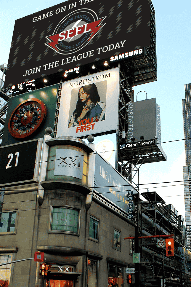  / "Storm Fantasy Football League," logo design, 20 x 8 inches digital logo, 2025. This ad features the new logo design for the Storm Fantasy Football League. 