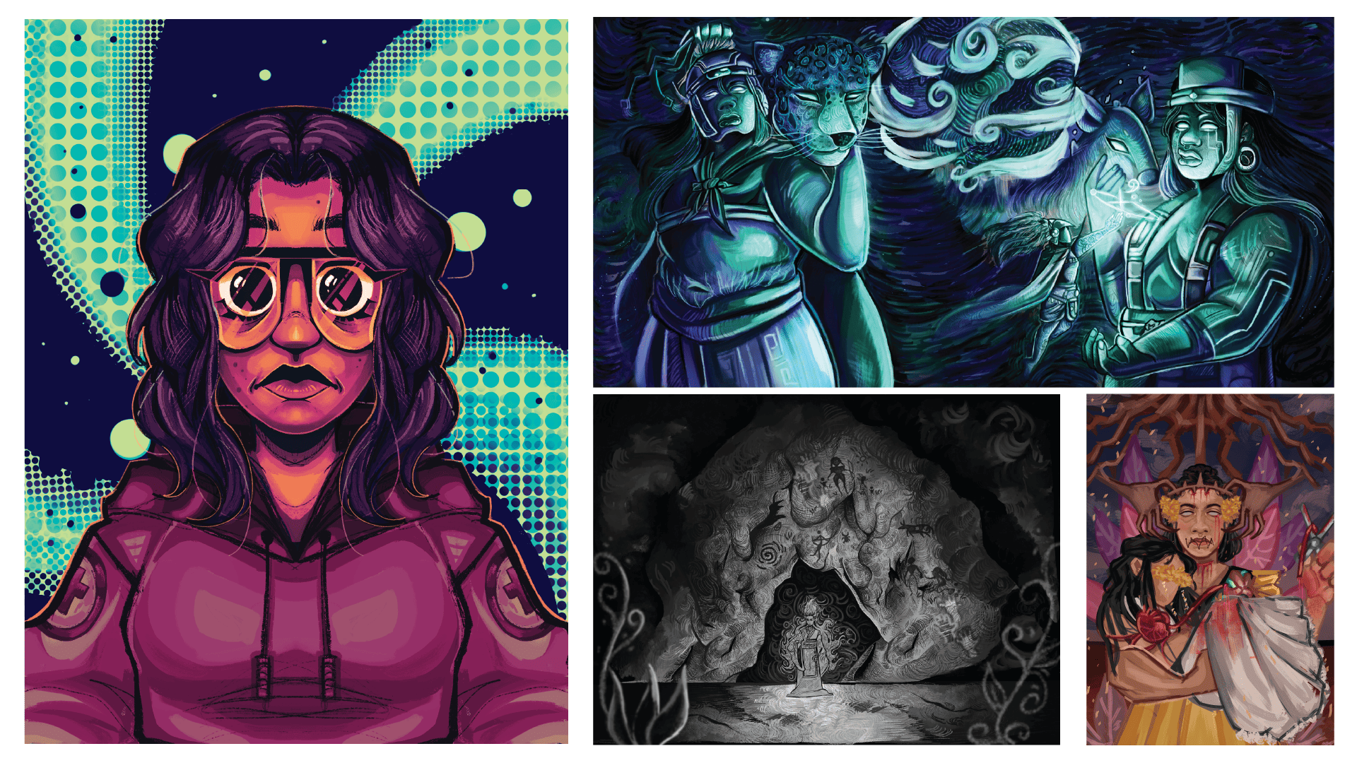  / "Illustration" Two Self portraits, Two Black and White Texture Study, 2048 x 2732 pixels digital art, 2022-2025. This is multiple illustrations is did over the years.