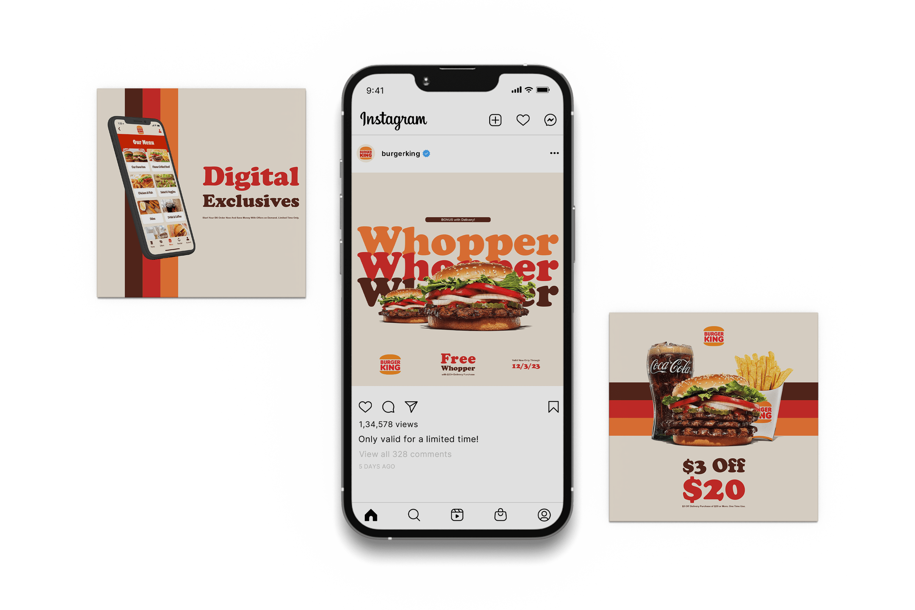  / This series of five social media posts promote Burger King’s newest deals while showcasing the company’s retro branding. 