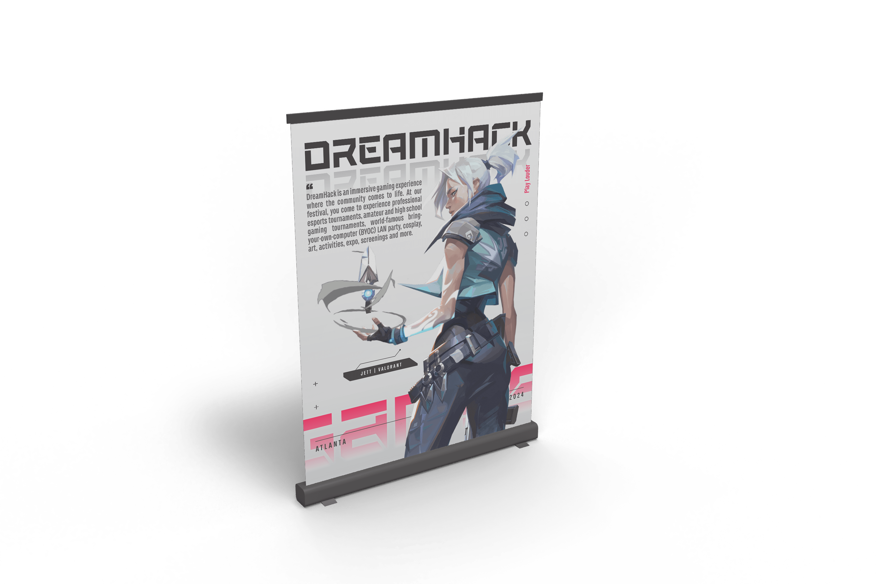  / This rebrand of DreamHack modifies the esports gaming festival’s entire brand identity for a more sci-fi one and features characters from the game Valorent. 