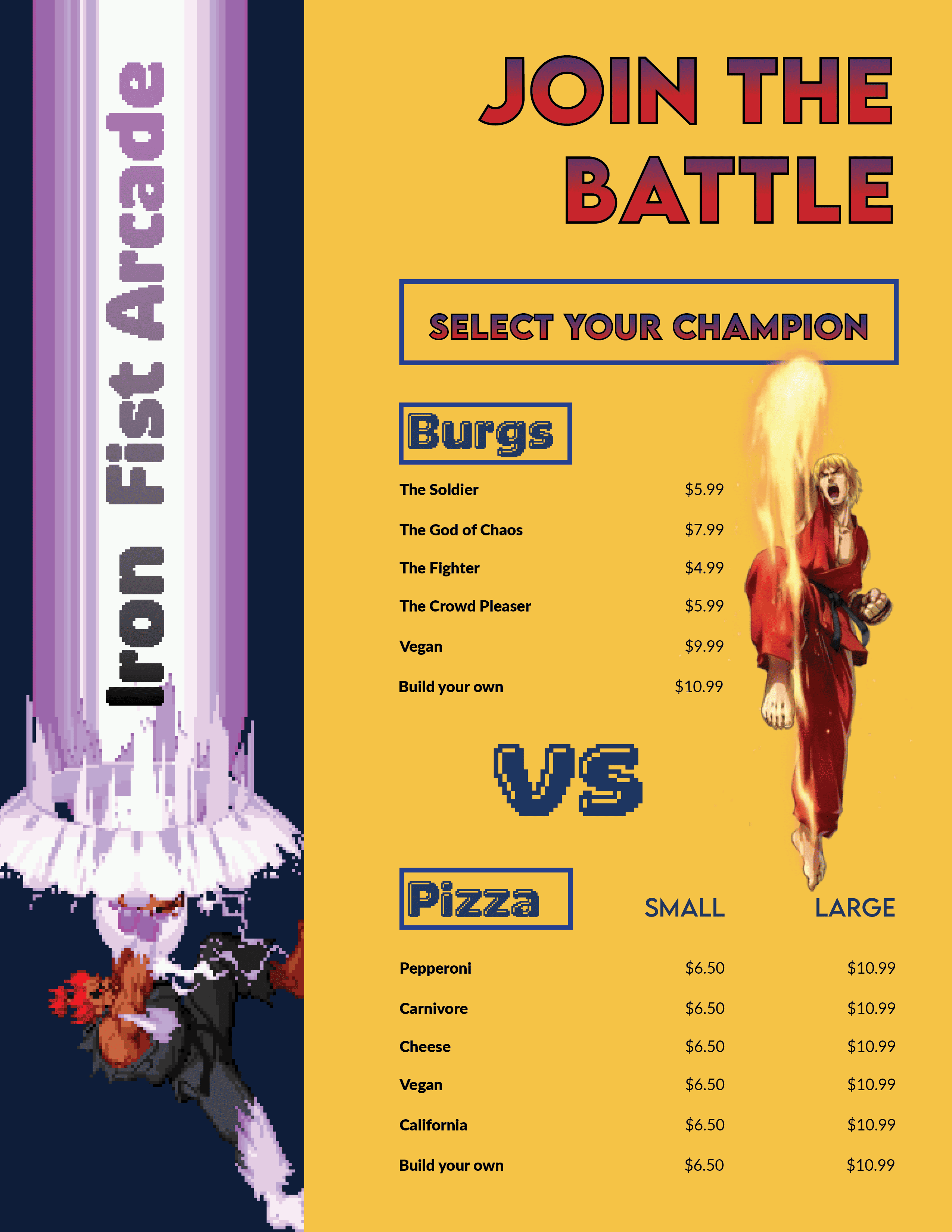  / Front side of a fighting game arcade menu 