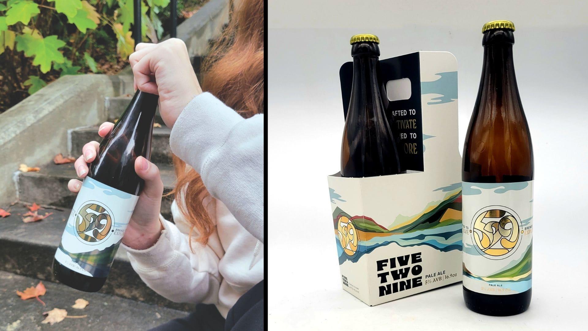  / 529 Beer Co. Limited edition bottle and carrier design with metallic ascents. 