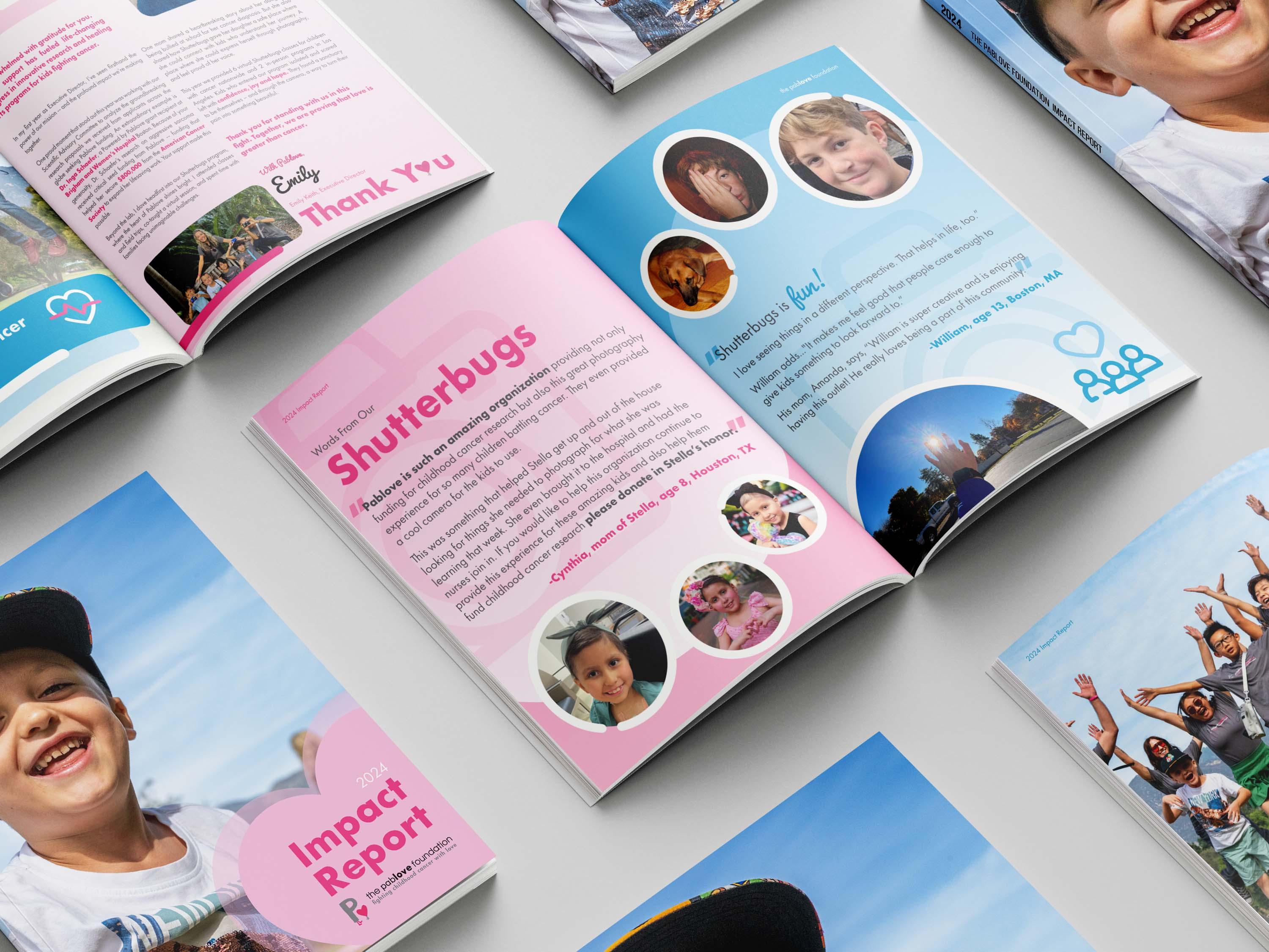  / Pablove Impact Report, digital impact report, 11 x 8.5 inches print book, 2025. A collaboration project to create a flowing and cohesive layout that defines The Pablove Foundation. 