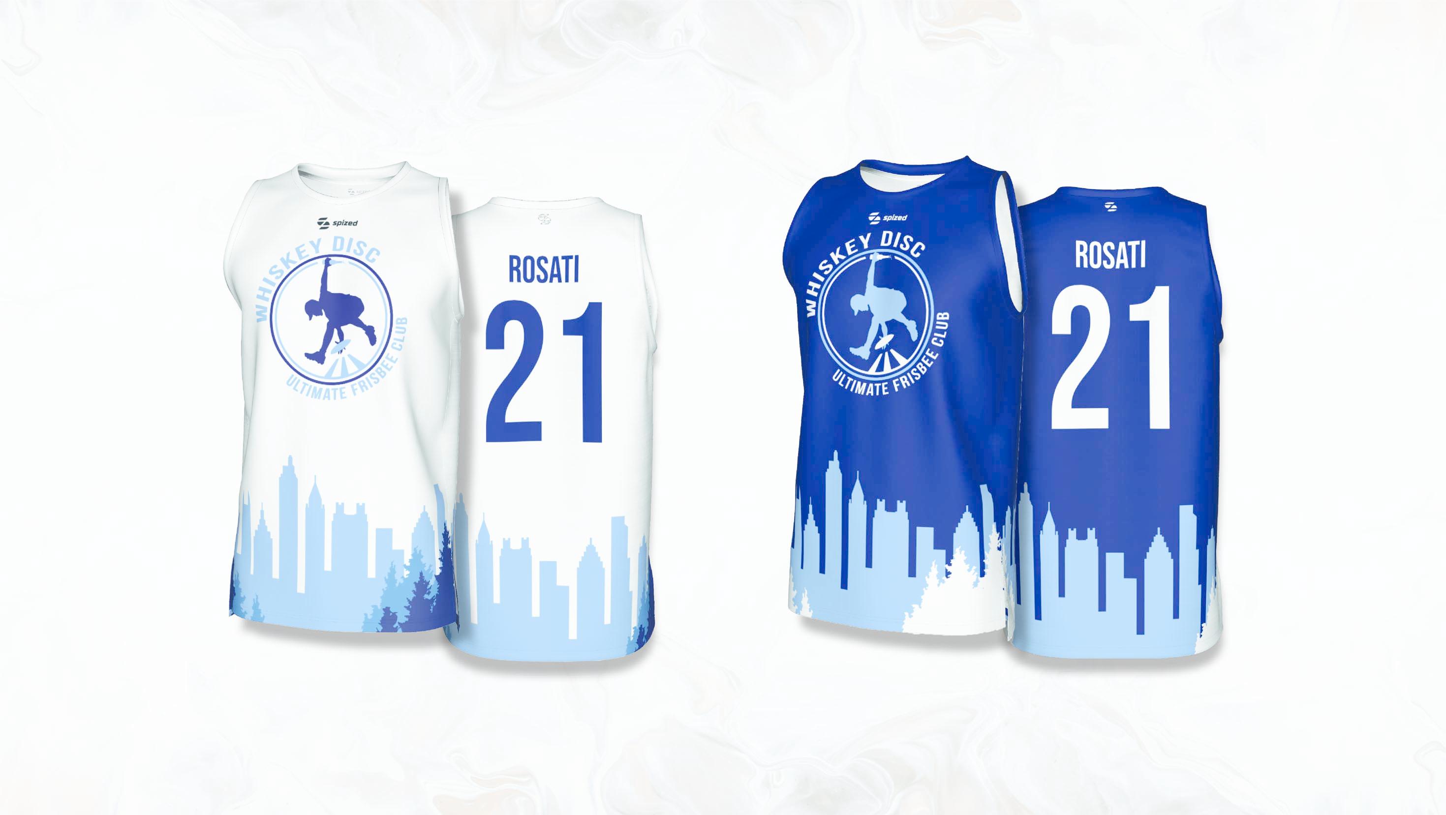  / Whiskey Disc, brand and jersey design, print sizes vary, 2025. This was a commission for a logo and jersey design for an ultimate frisbee club in Atlanta, Georgia. 