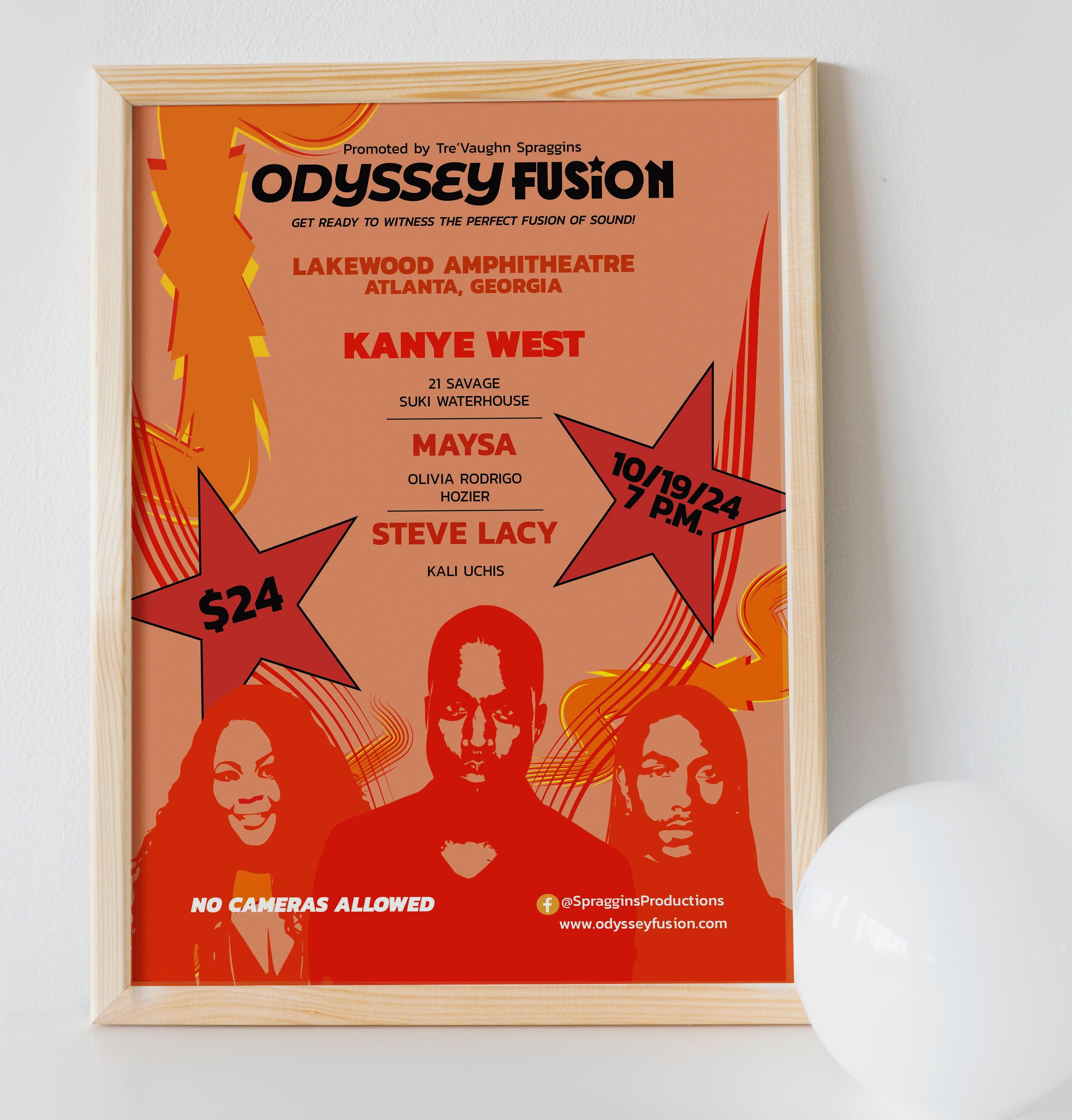  / A music festival poster from my Publication Design class in 2024. The title of the festival that was chosen for the class to use was called Odyssey Fusion 