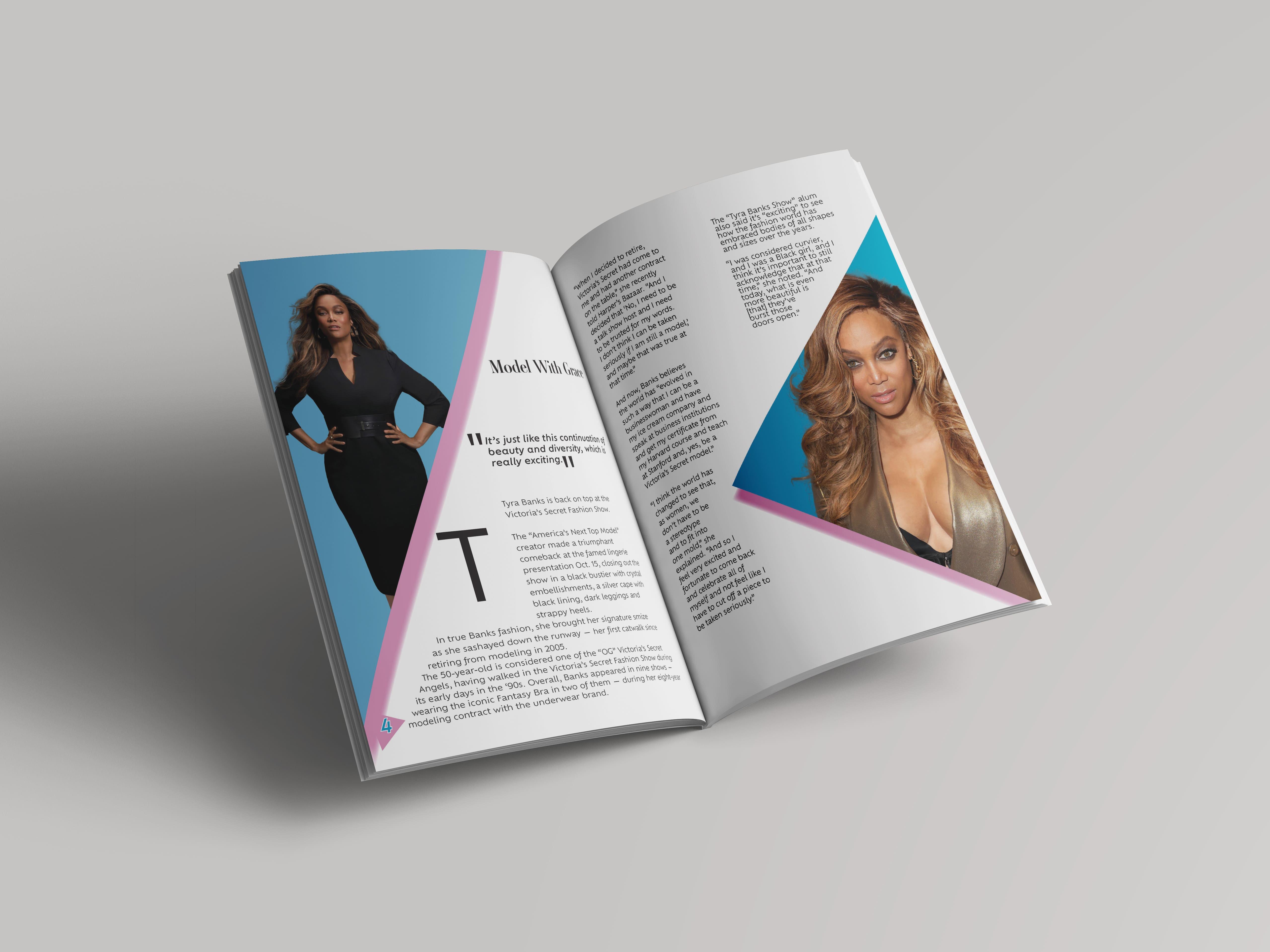  / An inside page from the magazine using text and pictures of Tyra Banks. 