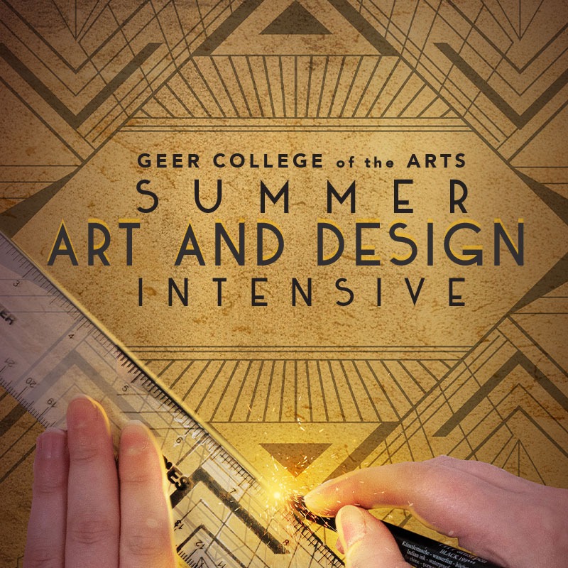 Hands drawing design around Art and design title