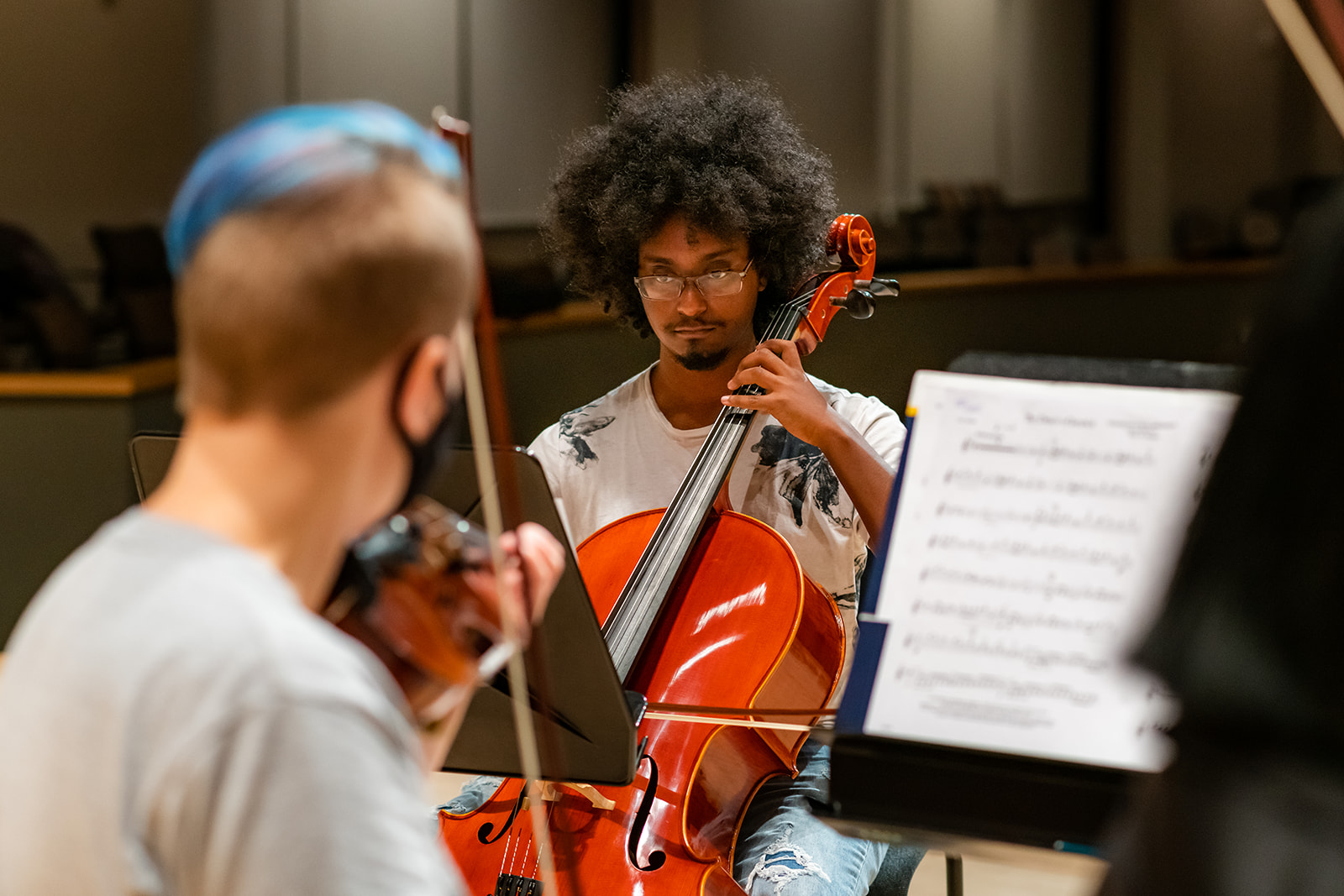 image of male string player on stage