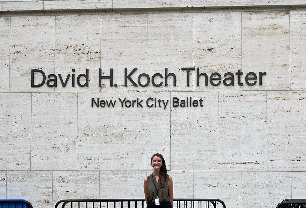 angelina pellini stands outside the david koch theater. 