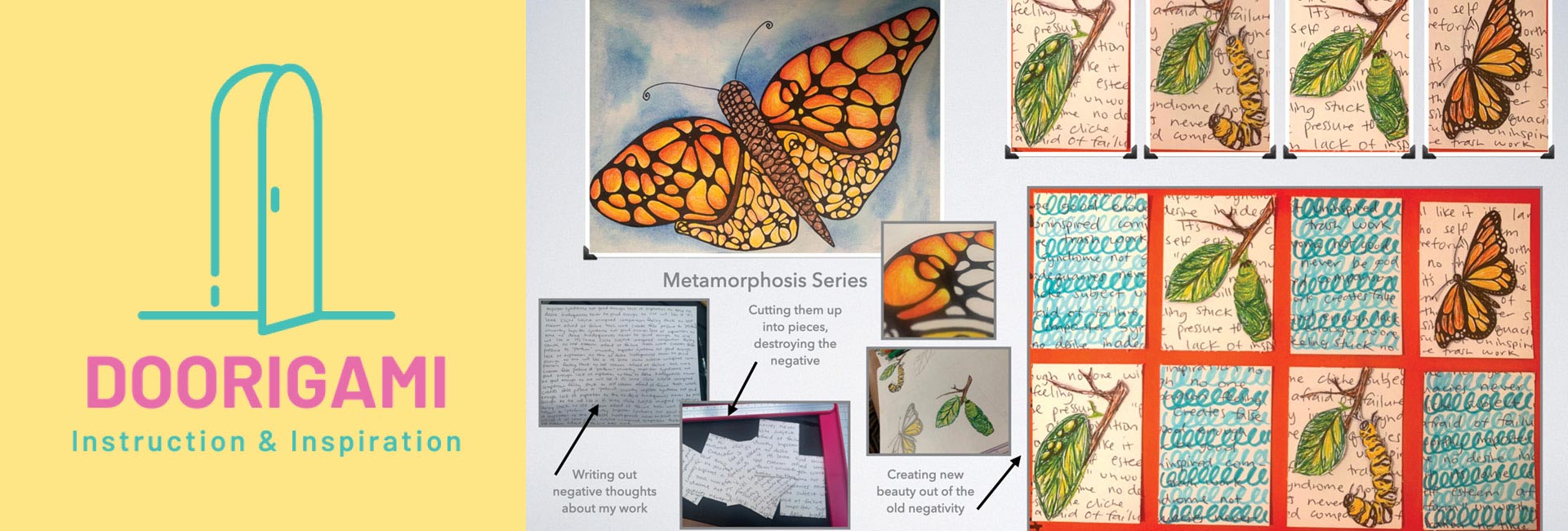 image of door to the left and butterflies on right
