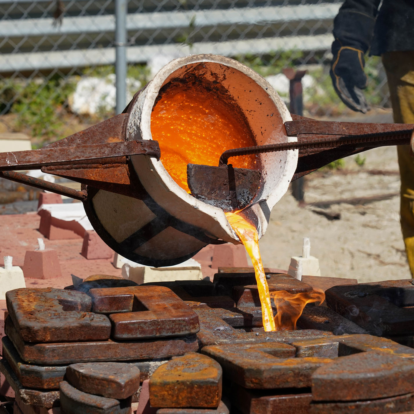 liquid iron being poured