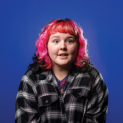 actor with pink hair and small nose rings