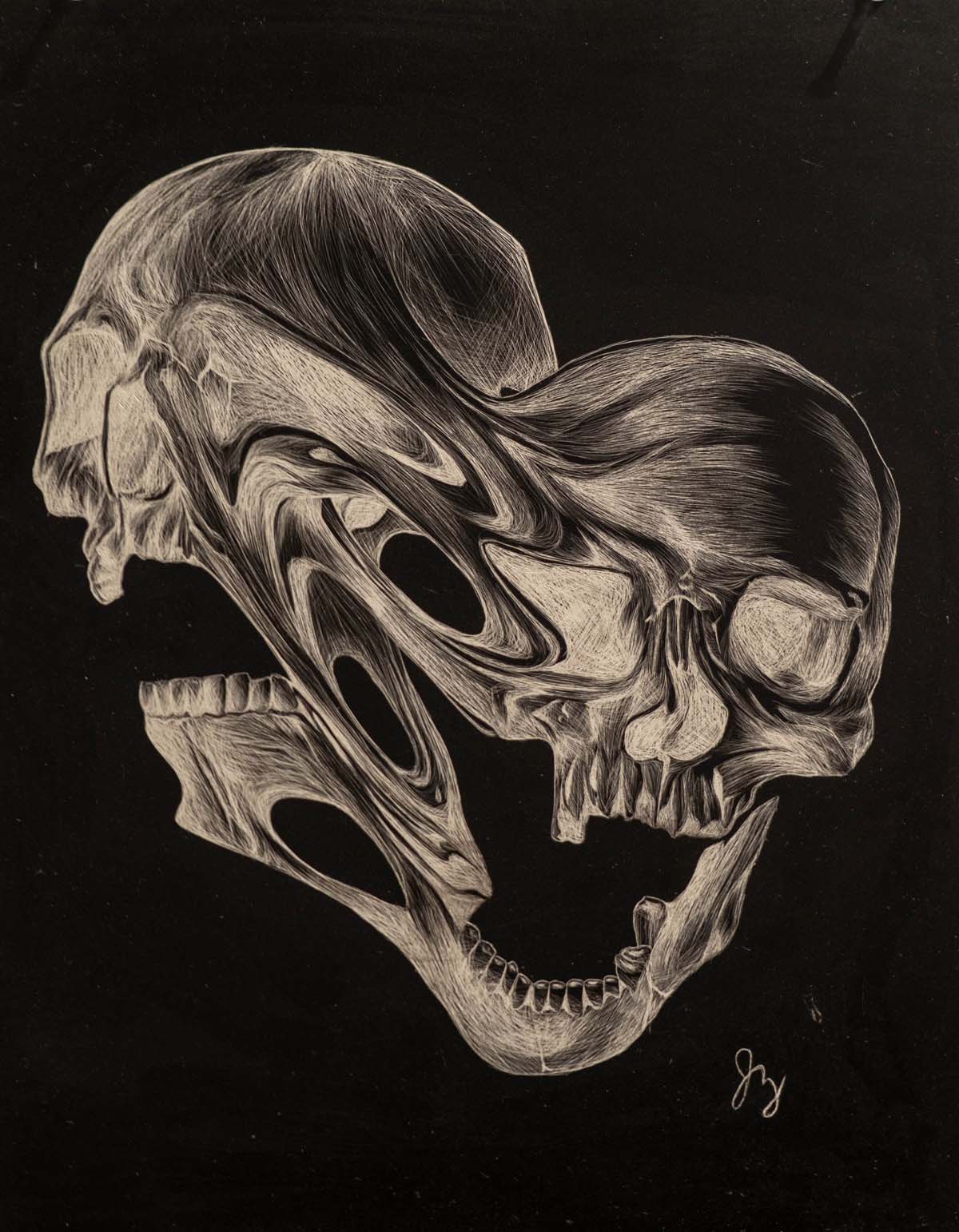 scratchboard skull