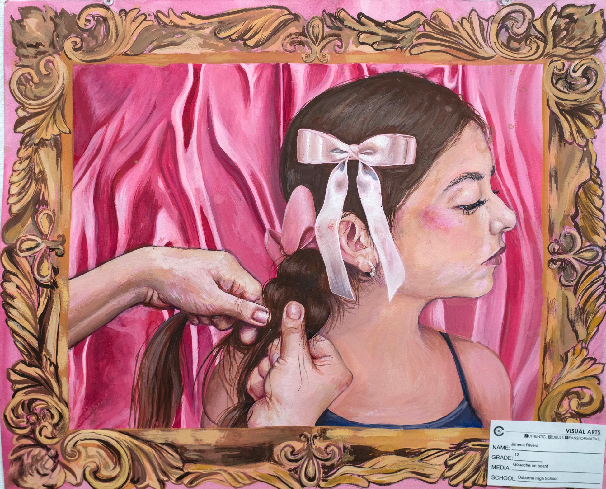 woman brading hair painting