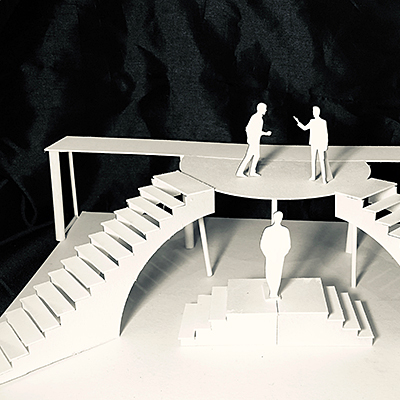 paper dummy of theatre set design of stairs and flyover both sides