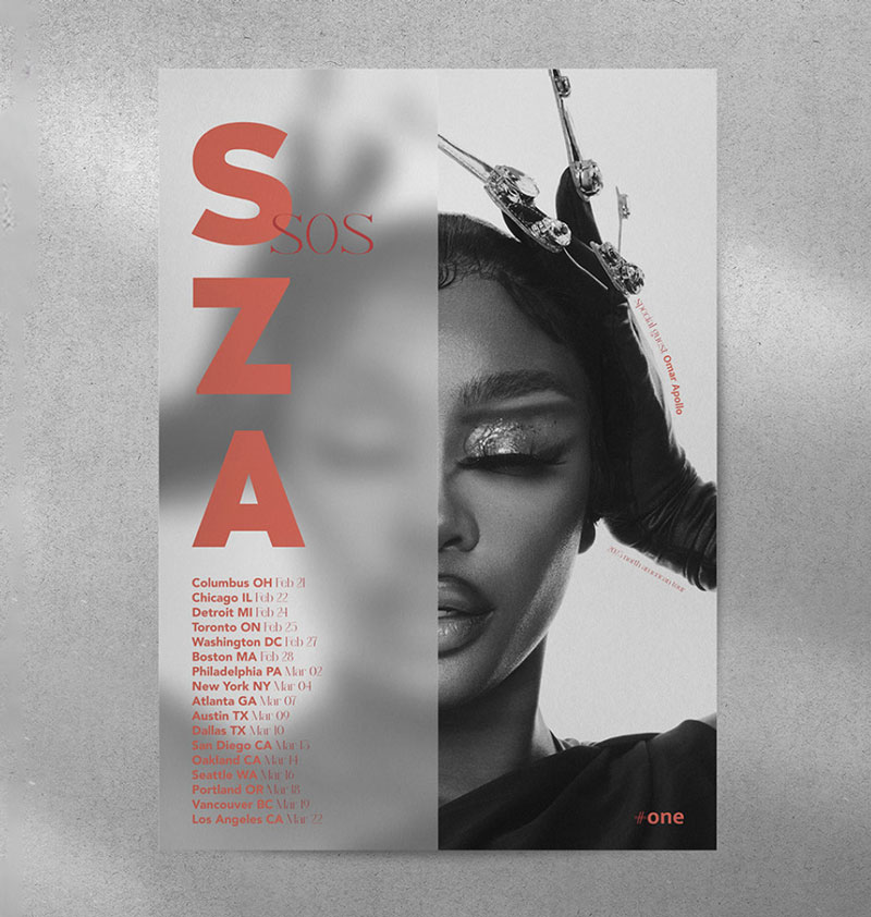 SZA, SZA 2023 Tour Poster Design, 18 x 24 inches print ad, 2023 by Alicia Corbitt. 