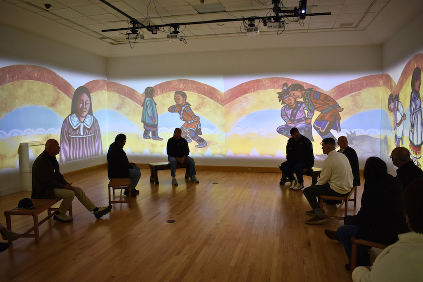 museum goers enjoy Carson Waterman's work in an immersive experience