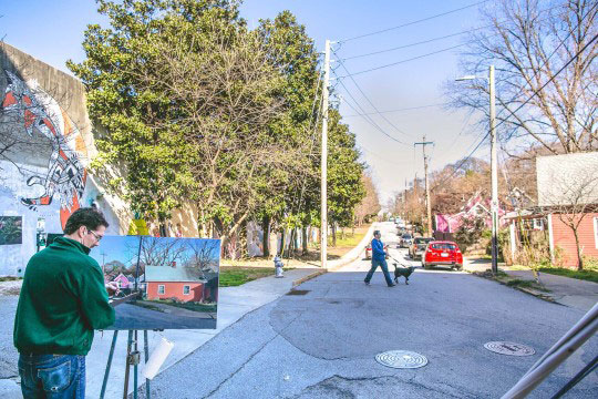 Realist artist, Joe Remillard, paints neighborhood landscape
