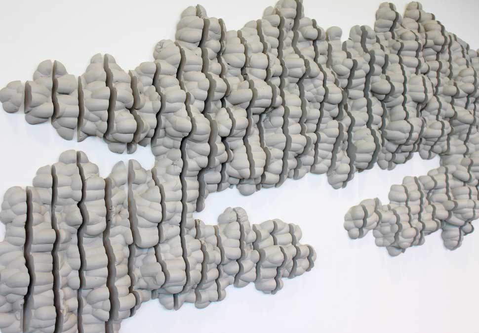 Detail photo of Ben Butler's Cloud Morphology VI, which is an installation of cast concrete abstract clouds
