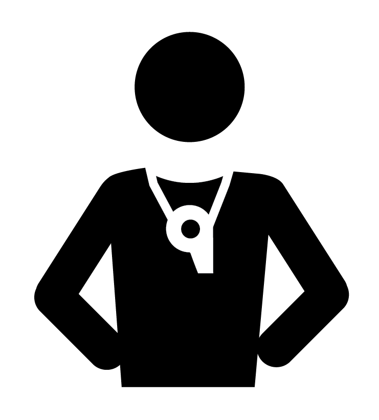 A black and white silhouette of a person with a whistle around their neck.