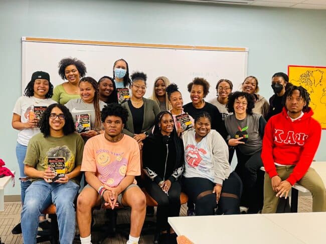large group of students smiling for picture.