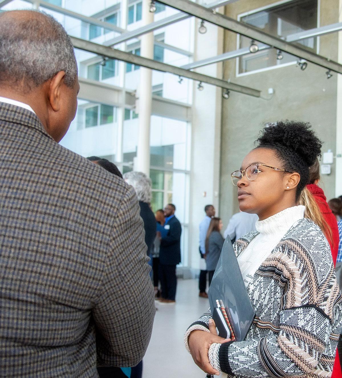  / Prospective employer speaking with future employee. Department of Architecture at KSU Annual Firm Networking Fair.