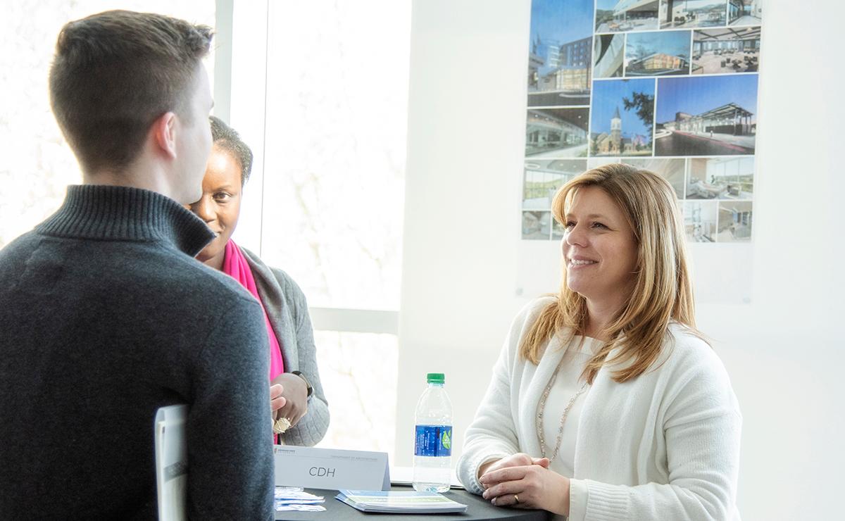  / Prospective employers speaking with future employee. Department of Architecture at KSU Annual Firm Networking Fair.
