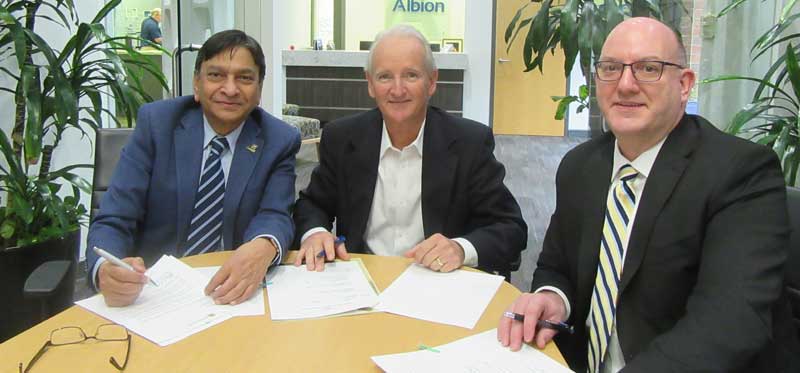 From L to R: Dr. Siddiqi (Chair of Construction Management Department Kennesaw State University), Brian Newsome (Executive Vice President of Albion), and Dr. Andrew Payne (Dean of the College of Architecture and Construction Management at Kennesaw State University).
