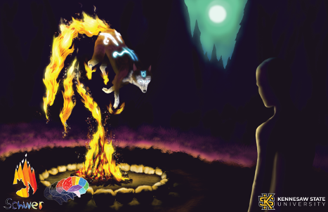 Realities Lab Project 1 / Man starring at entity in fire under moonlight