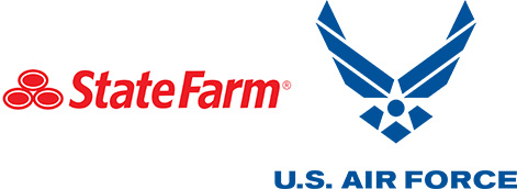 state farm and u.s. air force logo which looks like a blue winged star