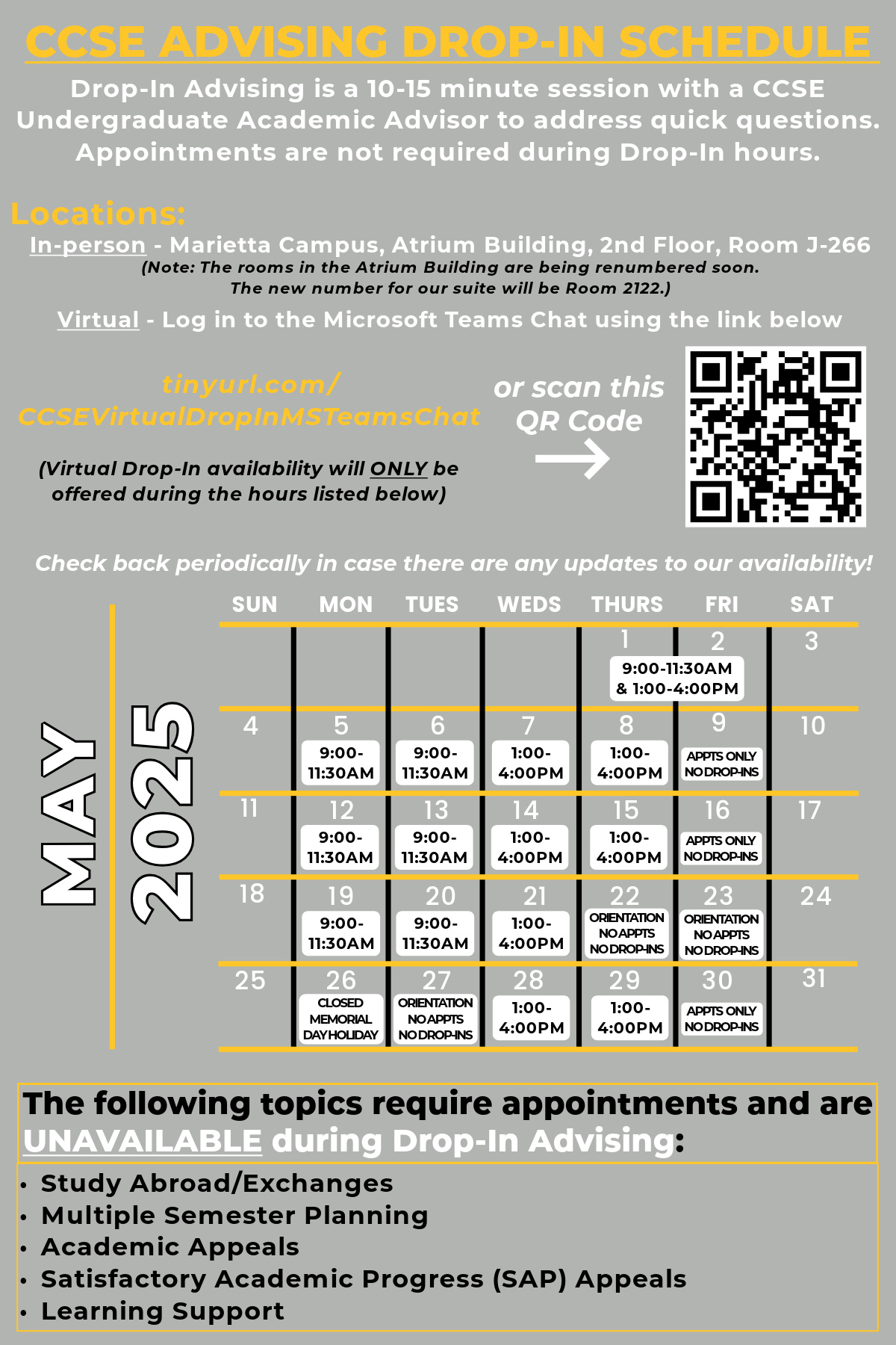 ccse undergrad advising drop-in calendar