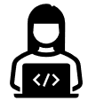 Icon of a person working on a laptop with an HTML tag on it
