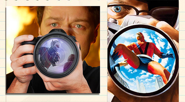 Art by student portraying James McAvoy looking through a camera, where the lens is reflecting Ant-Man. 