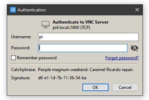 VNC authentication box to set username and password
